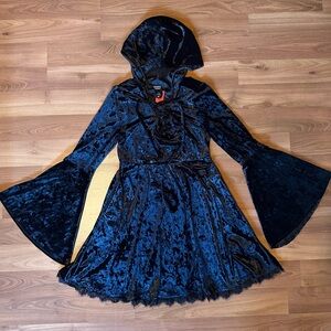 Hot Topic Black Velvet Midi Dress with bell sleeves Cosmic Aura lace